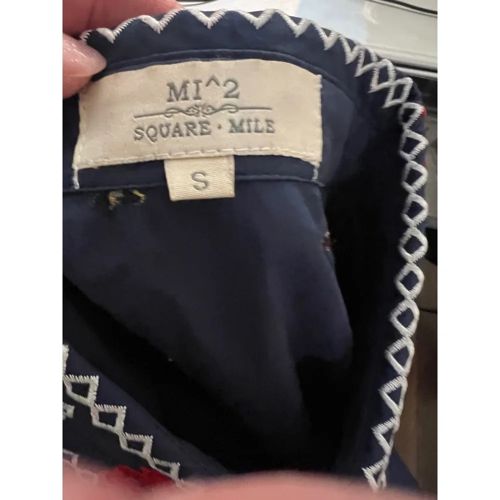 MI^2 Square Mile Navy Blue Embroidered Peplum Blouse Top Red White Small